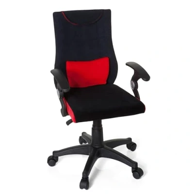Imagen de hjh OFFICE 670460 Silla giratoria para niños KIDDY Pro AL Tela Negro/Rojo, de Escritorio Infantil, Soporte Lumbar Integrado, con Apoyabrazos
