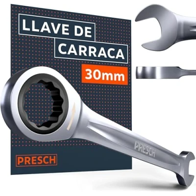 Imagen de PRESCH Llave carraca 30mm Ángulo de retorno mínimo (3, 123 dientes) Inclinación 15 para espacios reducidos duradera fresada con precisión