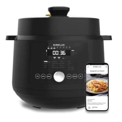Imagen de NEWLUX Olla Eléctrica 6L SmartChef V600 (1200W), Robot de cocina con 4 Niveles presión (90Kpa) y 17 Programas. Programable 24h Vaporera 2 F. Freír Limpieza Automática, Negro