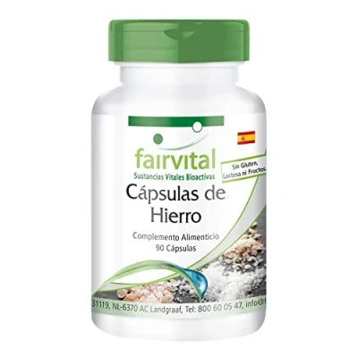 Imagen de Fairvital Hierro con Vitaminas Suplemento de + Vitamina C, Biotina y B12 Metilcobalamina VEGANO 90 Cápsulas Suministro para 3 meses Calidad Alemana