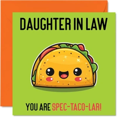Imagen de tarjetas de cumpleaños para nuera, Spec Taco lar, divertida tarjeta feliz nuera parte tu suegro, regalos hija, felicitación broma 145 mm x