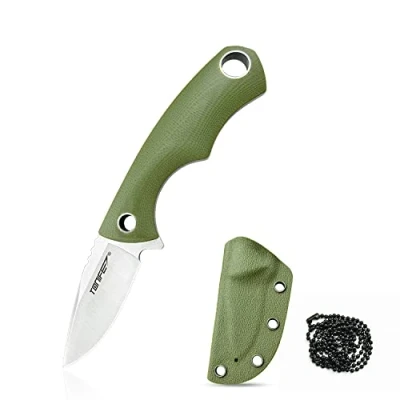 Imagen de TONIFE Squirrel Cuchillo de Cuello Full Tang Hoja Fija 4,3cm Total 11,9cm con Funda Kydex y Cadena Bolas para Pesca, Camping Supervivencia (Verde)