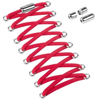 Imagen de Widamin 2 Pares de Cordones Elásticos con cápsula Metal, sin Nudo para Adultos Niños, Perezosos Atar Zapatos Deporte，Rojo