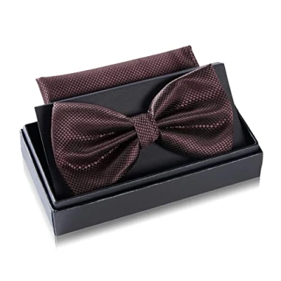Imagen de Massi Morino Pajarita marrón con pañuelo para hombre Set de traje boda ajustable en oscuro
