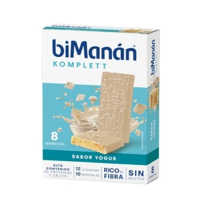 Imagen de BIMANÁN KOMPLETT BARRITAS PARA UN PLACER EQUILIBRADO ENTRE HORAS Sabor Yogur Ricas en Proteínas y Fuente de Fibra, con 12 Vitaminas 10 Minerales sin Gluten Caja 8 Unidades
