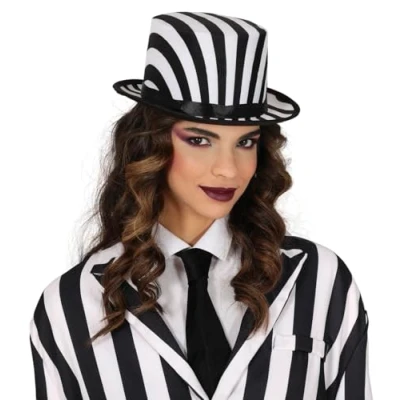 Imagen de Fiestas GUIRCA Chistera con Rayas Blancas y Negras (Talla Única) Sombrero de Disfraz para Halloween del Siglo XIX Accesorio Unisex Adultos Blanco Negro