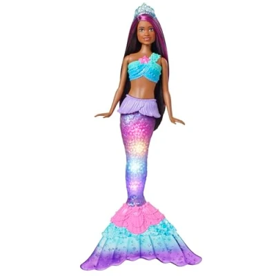 Imagen de Barbie Dreamtopia Brooklyn Sirena con Luces de Colores Muñeca afroamericana, Juguete para el Agua (Mattel HDJ37)