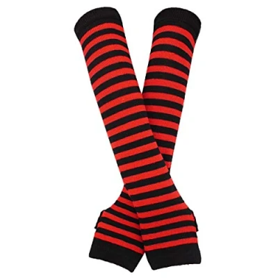 Imagen de Bienvenu Punk Gothic Rock Calentadores de brazos largos Guantes sin dedos [Negro rojo Talla única]