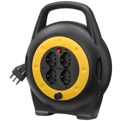 Imagen de Vimar 0P32714 Carrete de cable 10 metros, con 4 tomas universales estándar italiano seguro, negro y amarillo