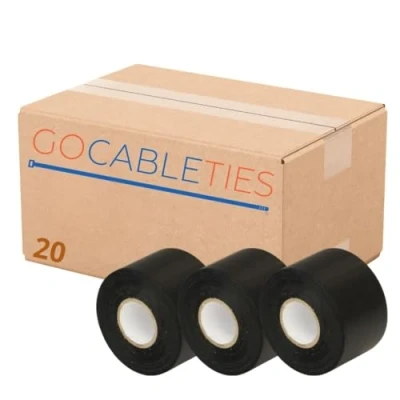 Imagen de GOCABLETIES Cinta aislante negra de 50 mm x 33 m para instalaciones eléctricas Autoadhesiva y resistente, ancha proteger, agrupar reparar cables 20 rollos