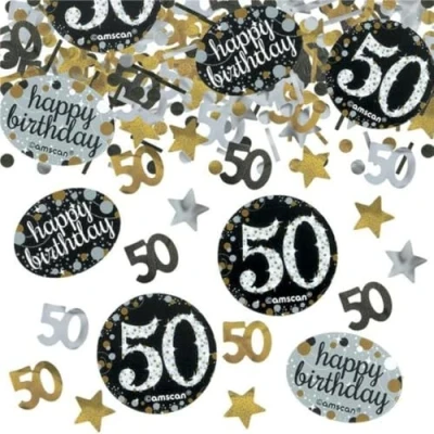 Imagen de Amscan 360191 Confeti para celebración de 50 cumpleaños, 34 g, color dorado