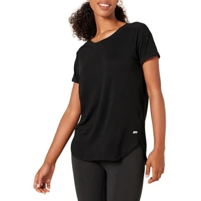 Imagen de Amazon Essentials Camiseta Ligera de Cuello Caja y Ajuste Informal para Gimnasio Mujer, Negro, XS