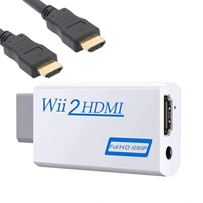 Imagen de Adaptador Wii Hdmi, Convertidor A Hd 1080p/720p Con Audio De 3,5 Mm Y Salida Hdmi + Cable 1,5 M Para Monitor Wii, Tv, Proyector (Blanco)