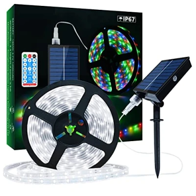 Imagen de Tira de Luces LED Solares Exteriores, 10m 560 IP67 Prueba Agua, Blancas Frías con Control Remoto, 8 Modos Iluminación 2835 SMD Cuerda para Jardín Navidad