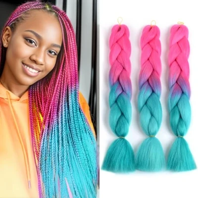 Imagen de Kanekalon Extensiones de Pelo Trenzas Africanas, ShowJarlly 24&quot; Africanas Extensiones, 3Pc Sintetico Crochet Para Melocotón/Azul marino