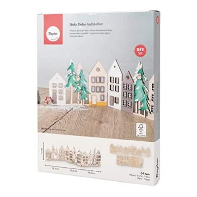 Imagen de Rayher Maqueta casas de madera, 3x19,5x14 cm, personalizable, para decoración y Navidad, 64520505
