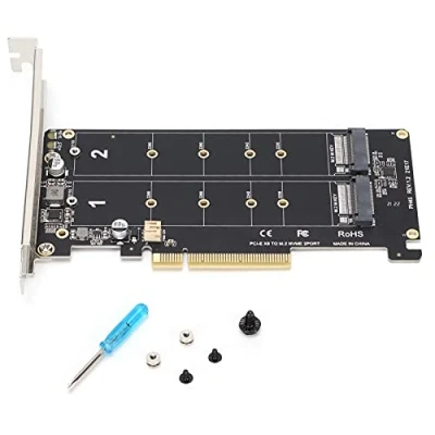Imagen de ciciglow Adaptador PCIE, Tarjeta adaptadora Dual M.2 NVMe SSD a PCIE X8 M Key Disco Duro Convertidor Lector de expansión(ph45)