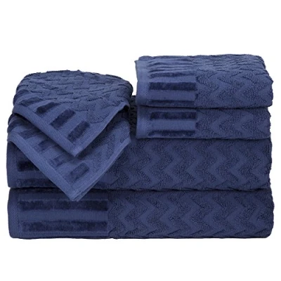 Imagen de Lavish Home Juego de 6 Toallas baño Felpa algodón Lujo, diseño cheurón, esculpidas Felpa, Decorativas para Cuerpo, Manos y Cara (Azul Marino), 27 x 54 0.25 Pulgadas