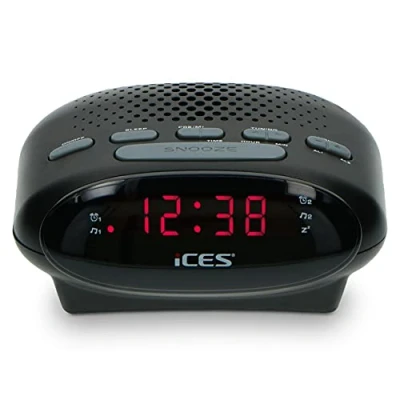 Imagen de Lenco Ices ICR 210 negro radio despertador FM, despertador, sintonizador FM PLL, funciona con pilas, doble función de alarma, snooze, pantalla LED,