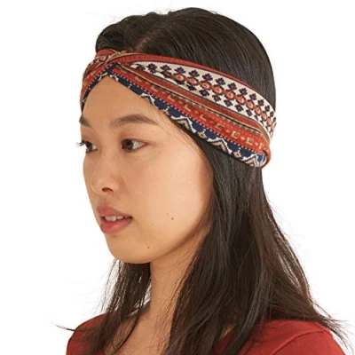 Imagen de Diadema Turbante Verano Mujeres Boho Mujer Yoga Ejercicios Ligeros Cómoda Cinta Cabeza Elástico Viaje Algodón Suave Moderna Rojo