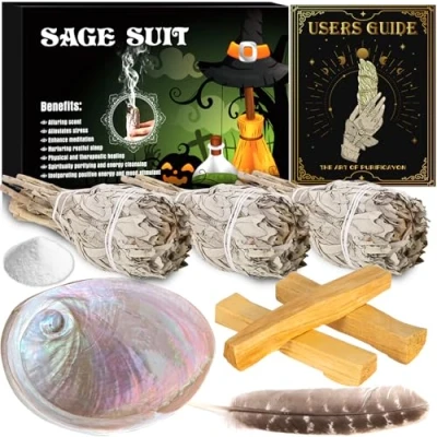 Imagen de JEDWKFA Salvia Blanca, Blanca para Quemar, Palo Santo, Quemador Concha de Abulón, Santo Limpieza Energética, Espiritual y Rituales Energéticos