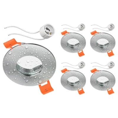 Imagen de ledscom.de 5 piezas Marco empotrable en techo ERID, antihumedad, baño, IP44, redondo, aluminio mate (GU10/MR16/GU5.3/50mm) incl. casquillo GU10