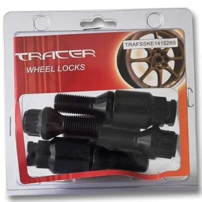 Imagen de TRACER Juego de tornillos rueda antirrobo M14 x 1,5, 28 mm, con cintura cónica, color negro, compatible Audi, VW, Seat, Skoda, Opel, BMW
