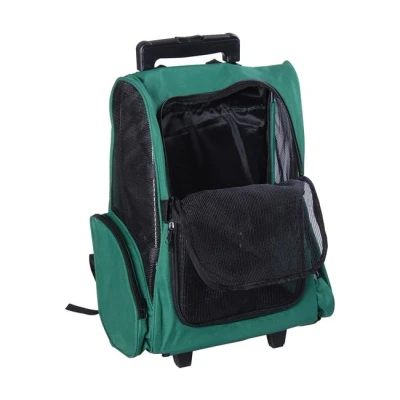 Imagen de Pawhut Transportín 2 en 1 para Mascotas Mochila o Carrito de Viaje Perro y Gato con Ruedas Asa retráctil Aluminio Bolsillos 42x25x55 cm Verde