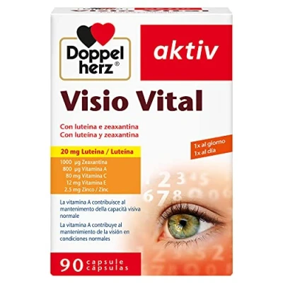 Imagen de Doppelherz aktiv Visio Vital Complemento Alimenticio para la Visión con Luteína, Zeaxantina, Vitamina A, C, E y Zinc, Sin Gluten ni Lactosa, 90 Cápsulas