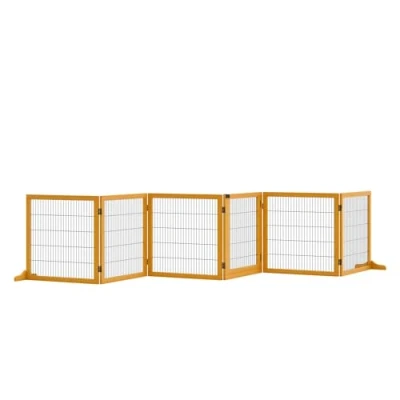 Imagen de PawHut Valla protectora para perros ajustable con patas 432 x 70 cm de madera plegable escaleras escaleras,