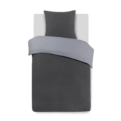 Imagen de Vision Juego de Funda nórdica Franela Color Gris y Antracita, Reversible, 140 x 200 cm con 1 Almohada a 65 cm, 100% algodón,