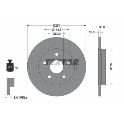 Imagen de TEXTAR PRO 92164003 Disco de freno 270 10 05/07 114,3 macizo revestido sin perno sujeción rueda, buje rueda TOYOTA: Auris Hatchback