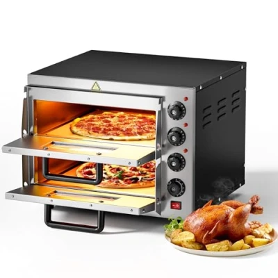 Imagen de Horno para pizzas con 2 niveles 3000W acero inoxidable piedra de cordierita accesorios cocina