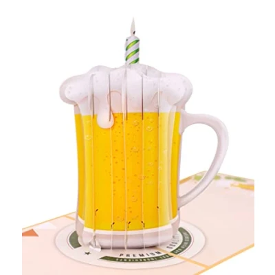 Imagen de MOKIO® Tarjeta Pop Up Cerveza con Vela divertida de felicitación 3D para un cumpleaños, como cupón o regalos dinero, regalo emergente sobre