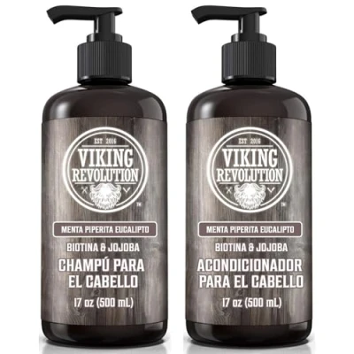 Imagen de Viking Revolution Set Champú Hombre y Acondicionador 2 x 500 ml Hidrata Fortalece Con Vitamina B5, Biotina Aceite de Jojoba Eucalipto Menta
