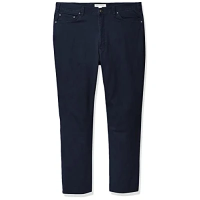 Imagen de Amazon Essentials Pantalón de Sarga Elástico con 5 Bolsillos Ajuste Recto Hombre, Azul Marino, 42W / 29L