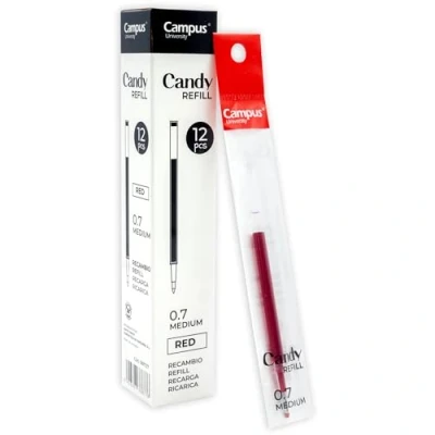 Imagen de Campus 12 Recambios de Bolígrafos Gel Candy, para Tinta con Trazo 0.7mm, Secado Rápido y Resistente al Agua (Recambio, Rojo, unidades)