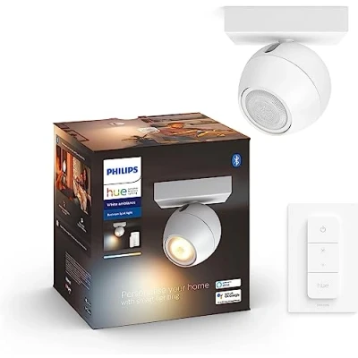 Imagen de Philips Hue Lámpara Inteligente, Buckram, Foco LED Luz Blanca de Cálida a Fría, Compatible con Alexa y Google Home, Color Blanco