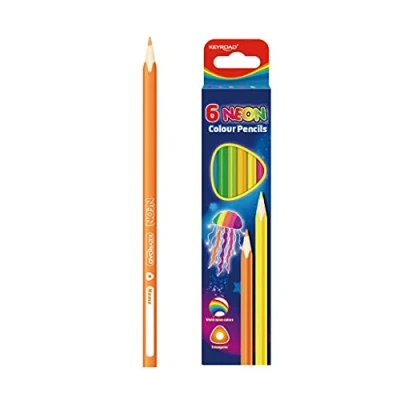 Imagen de Lápices de Color Neón Caja 6 Diseño Triangular con Grafito Resistente 3 mm Madera Revestimiento Colores Útiles Escolares Keyroad