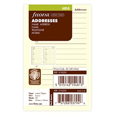Imagen de Filofax Recambio para hojas de agenda direcciones (tamaño pequeño), color crema