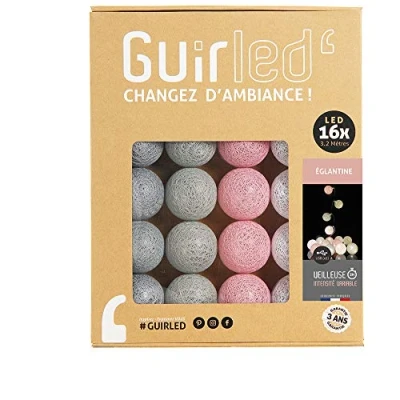 Imagen de GuirLED Guirnalda luminosa bolas de algodón LED USB Luz noche para bebé 2h Adaptador corriente dual 2A incluido 3 intensidades 16 1,6m Églantine