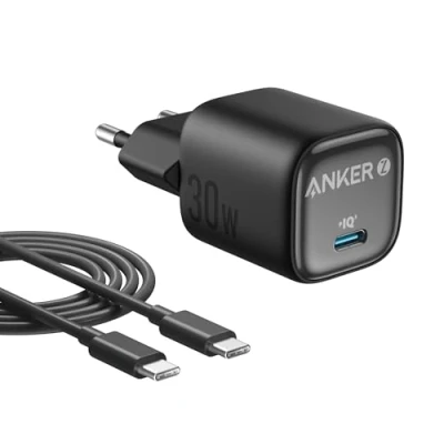 Imagen de Anker Cargador USB C Enchufe de 30 W, GAN Compacto Zolo Control Temperatura Mejorado, Diseño Pequeño y Carga 3 Veces Más Rápida, Compatible con iPhone, iPad, Samsung, Pixel