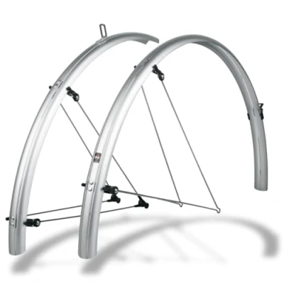 Imagen de SKS GERMANY BLUEMELS BASIC 28&quot; 35MM SET SILVER juego de guardabarros (de robusta construcción en sándwich, sistema seguridad ASR, puntales V con puentes fijos para un ajuste flexible), Plata