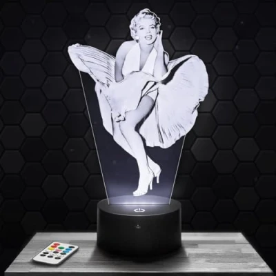 Imagen de lámpara de mesilla noche, luz nocturna táctil M.Monroe LED ilusión 3D, idea regalo para niños y niñas, Navidad, noche o adultos.