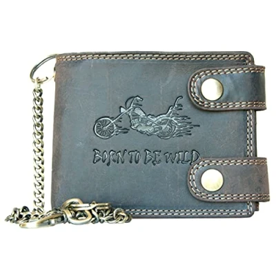 Imagen de Billetera de cuero genuino Born to ride con una cadena metal 35 cm largo para colgar