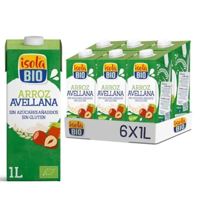 Imagen de ISOLA BIO Pack de 6 Unidades 1 L Bebida Ecológica Vegetal Arroz y Avellanas Sin Azúcares Añadidos Libre Gluten Apto para Veganos Ideal Tomar Sola, con Café o en Batidos