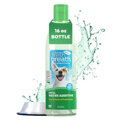 Imagen de TropiClean Refrescante Bucal para Perros Aditivo de Cuidado el Agua Perros, Mascotas, Gatos I Sin Cepillado Combate la Placa y Sarro 473 ml