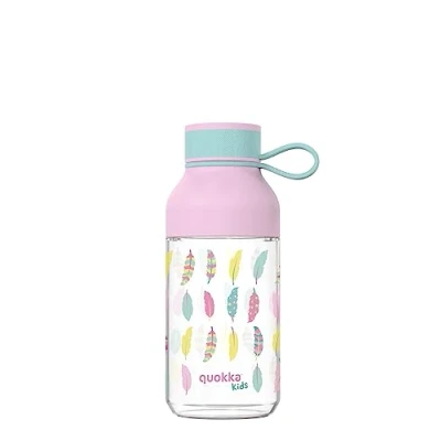 Imagen de Quokka Kids Ice con Colgador Feathers 430 ML Botella de Agua Reutilizable Tritan Libre BPA Amplia Apertura para Rellenar y tapón antigoteo