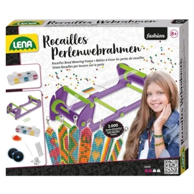 Imagen de Lena 42722 marco de cuentas para tejer cuentas, kit manualidades niños a partir 8 años, hacer pulseras juego completo con hilo, aguja perlas, cierres y
