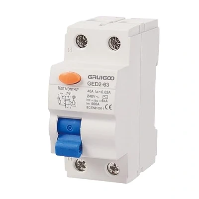 Imagen de Interruptor de corriente residual: disyuntor RCD 2 polos 40 A residual, instalación 30 mA (interruptor FI, pines, A)
